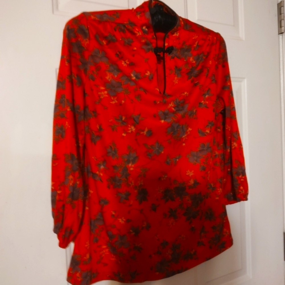 🎀⛩️🎀 Stellar Vintage 70's Asian Oriental Inspired Silky Soft Floral Top - 14 - Picture 9 of 13